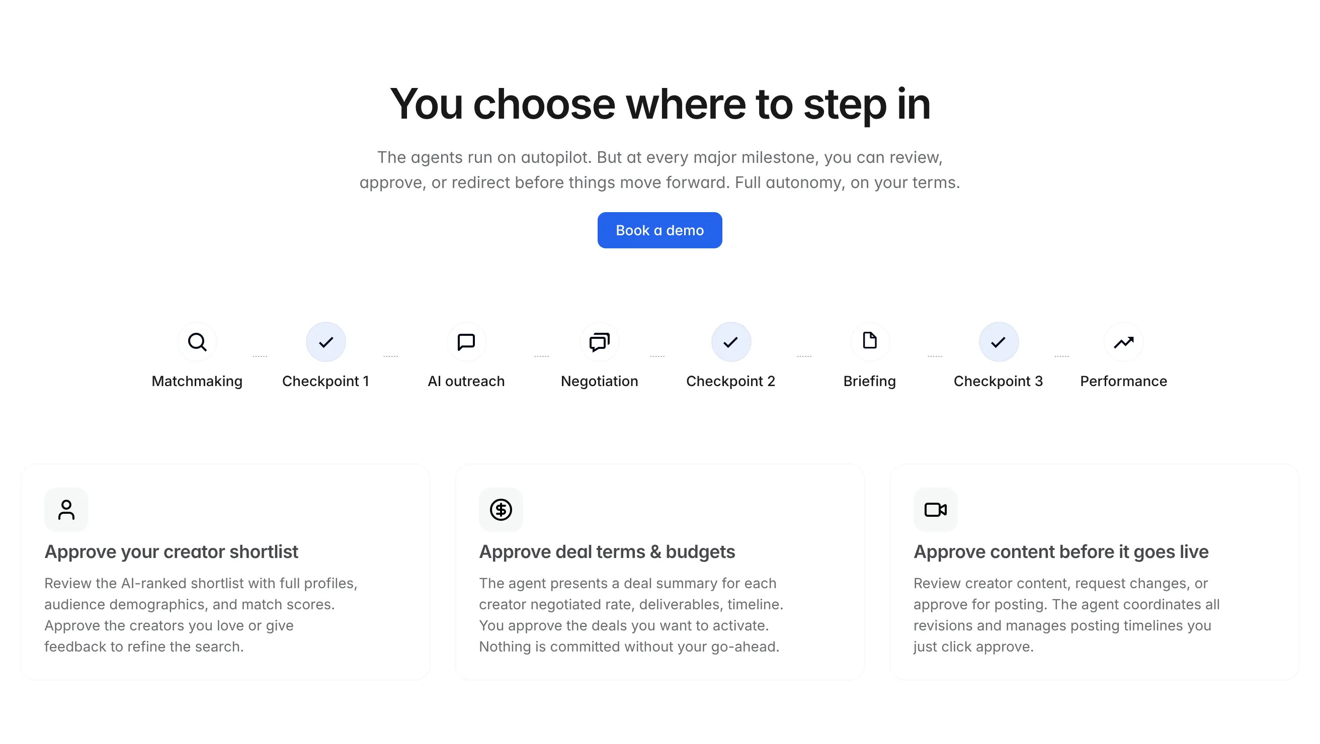 You choose where to step in: pipeline steps with three approval checkpoints