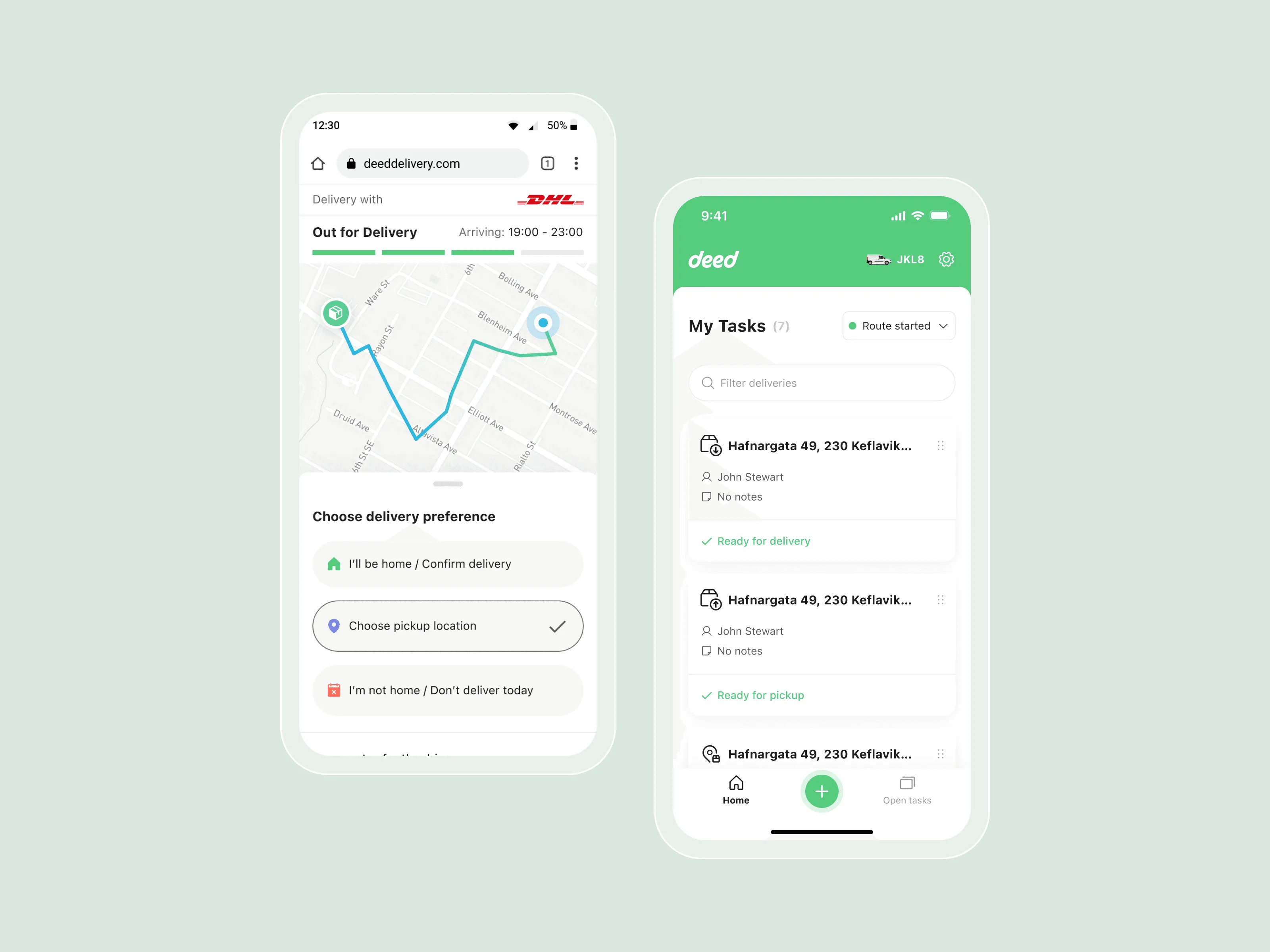 Deed receiver tracking screen next to the driver task list