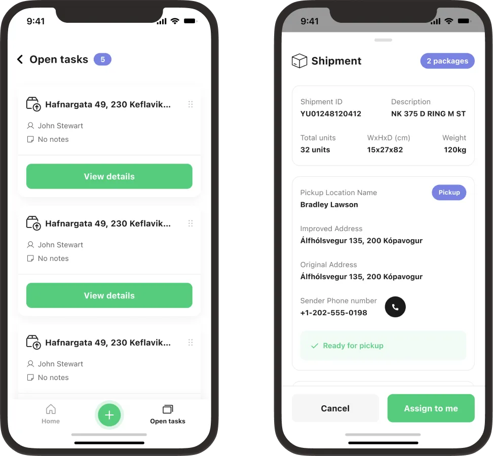Open tasks and shipment details