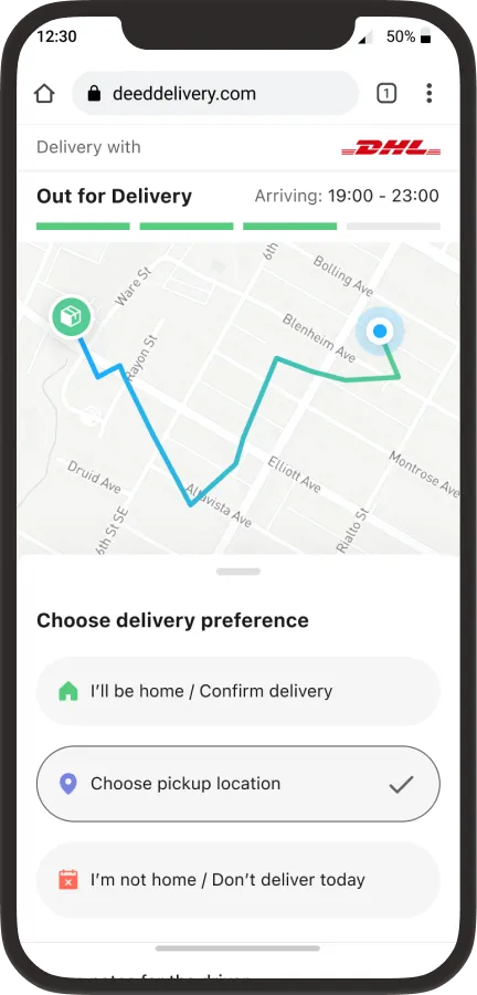 Deed Delivery customer tracking screen