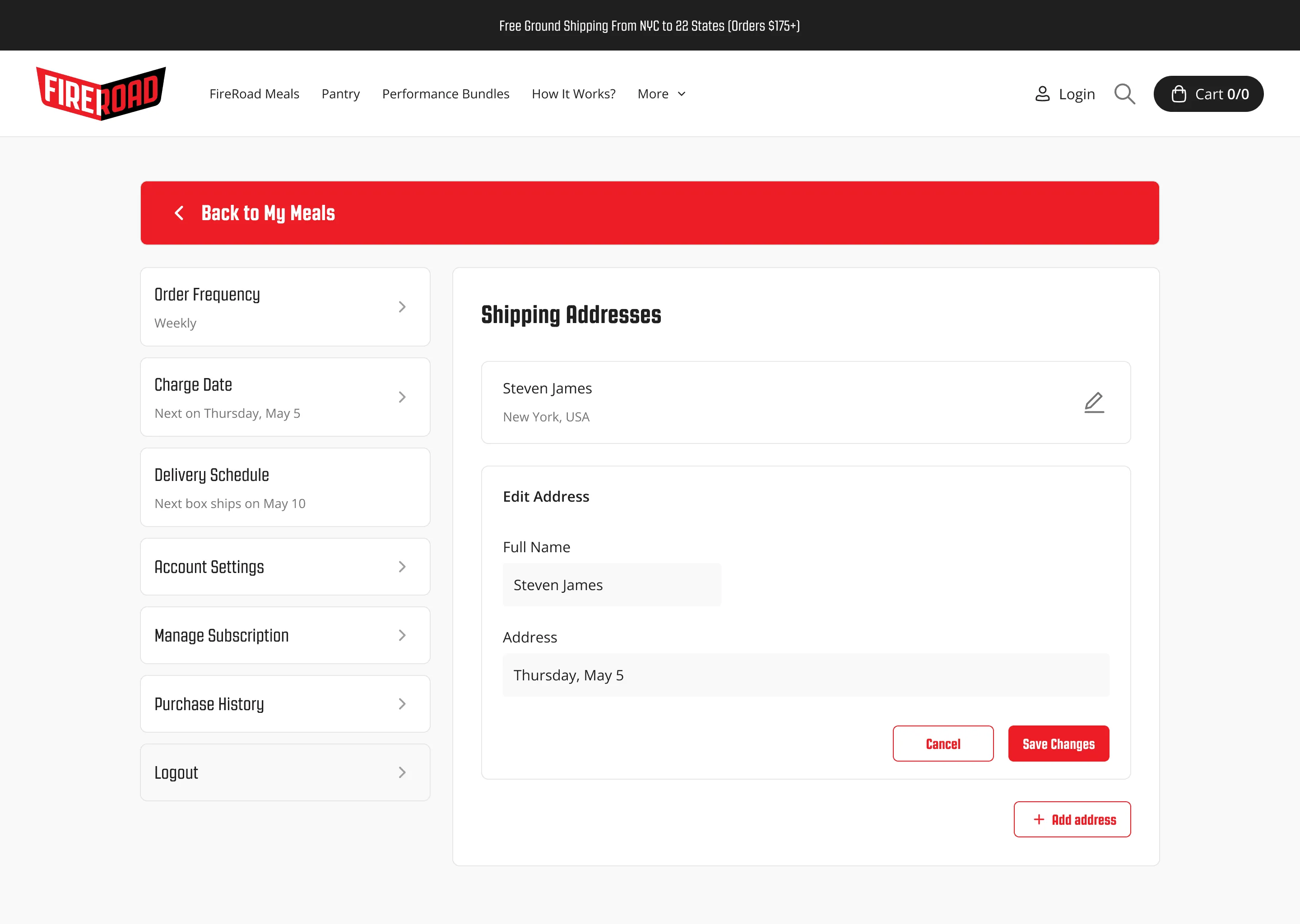Portal shipping address editor