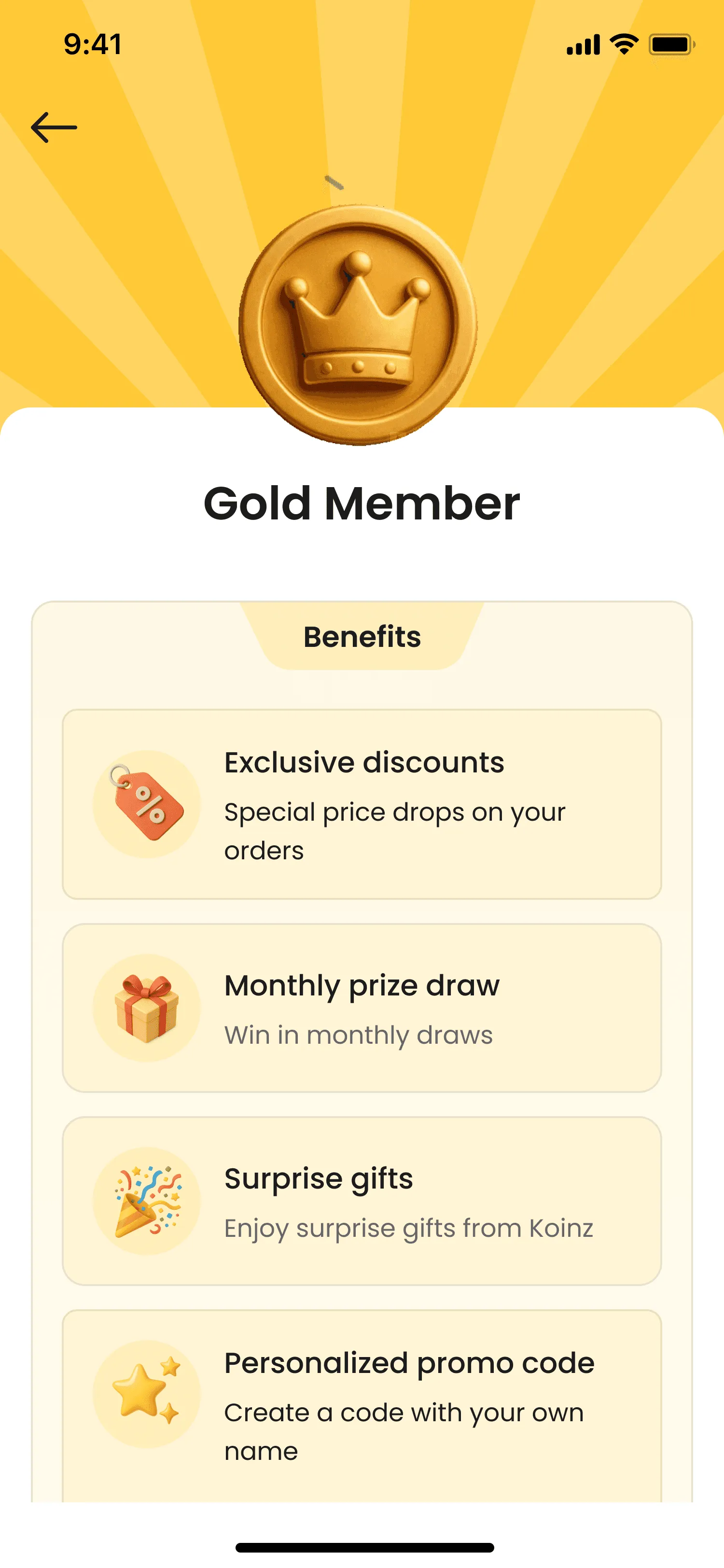 Loyalty tiers screen